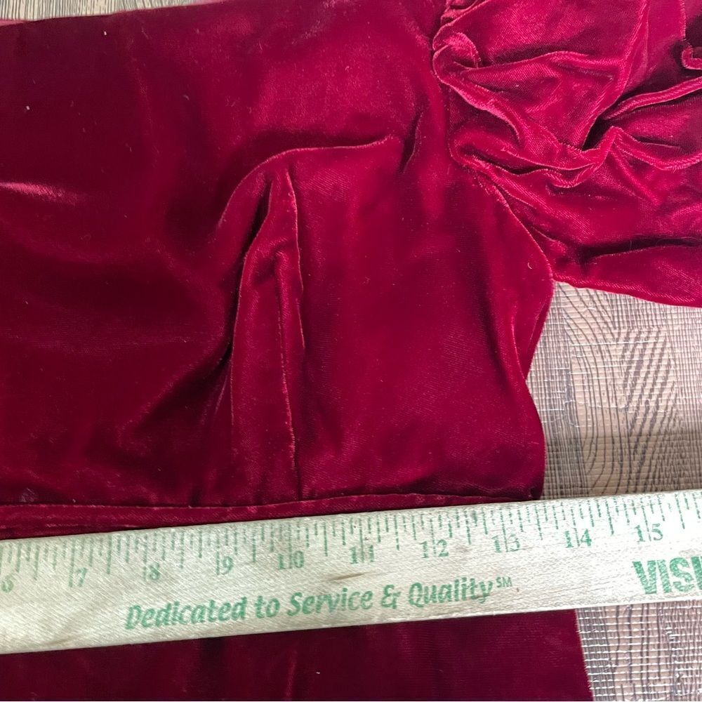 Vintage Velvet Victorian Red Crush Dress White Lace 1960’s Rare Red Dress - Picture 10 of 11